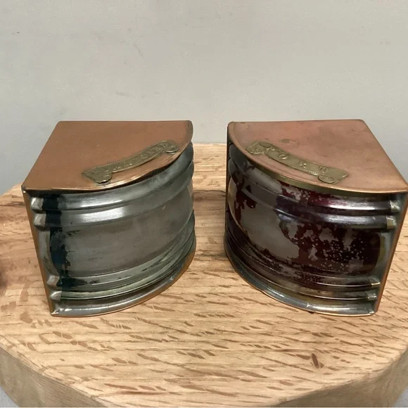 🟠 Vintage - Antique ? Copper Brass & Glass Crafted Nautical Boat Lanterns Rare